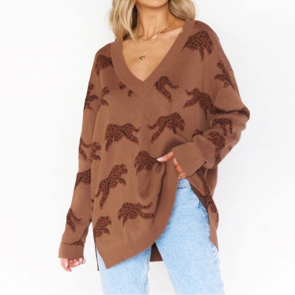 Show Me Your Mumu Gilligan Sweater Jumping Cheetah Print